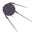 Silhouette of the Sputnik 1 satellite with a spherical body and four long, thin antennae extending outward.